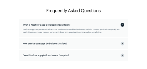 FAQ Desktop (Title, Description, Questions) - https://kissflow.com/low-code