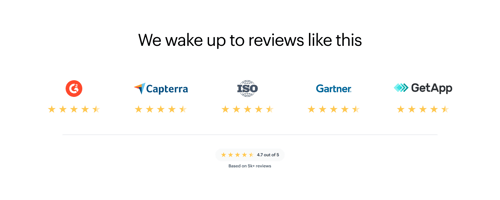 Displaying a logo showcase with a centered title and bottom text. - https://kissflow.com/rating/