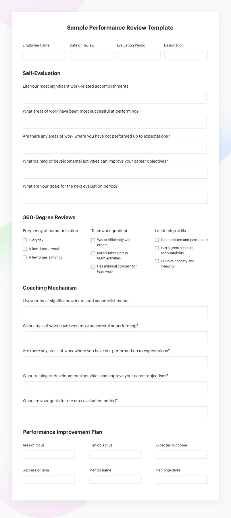 Given below is a sample performance review form