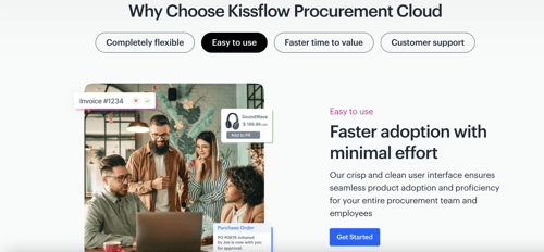 Accordion layout with pills format navigation - https://kissflow.com/procurement/