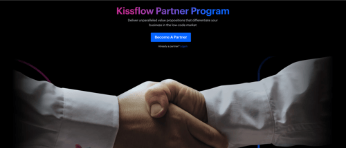 With title, description, CTA with tagline & BG Image (Partners Page) - https://kissflow.com/partners/
