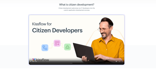Video section, it will Pause/play while scroll on page - https://kissflow.com/citizen-development
