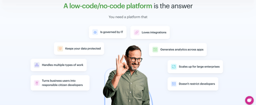 Title, Desc, Feature list displayed in circles around a background image - https://kissflow.com/digital-transformation