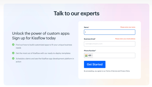 With Form and customized BG image - https://kissflow.com/application-development
