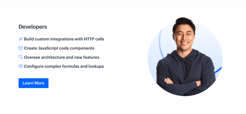 With title, checklist and CTA - https://kissflow.com/it-developers/