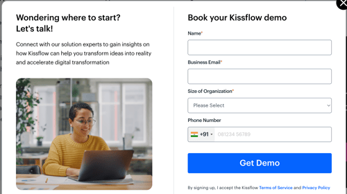 Global Demo Popup Triggering for exit intent - https://kissflow.com/success-stories/valantic-case-study