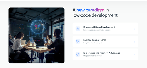 Image with clickable cards arranged in a two-column layout - https://kissflow.com/