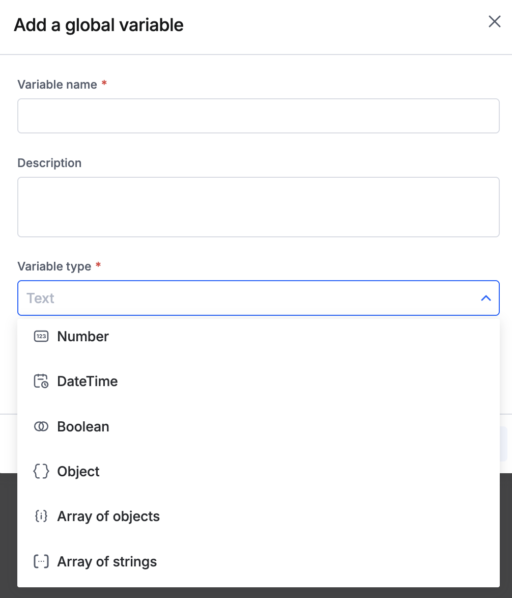 New variable types and JSON limits